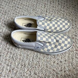 Blue and Cream Checkered Vans, Slip-on